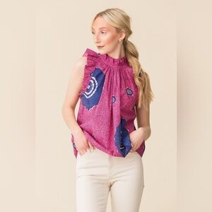 Ulla Johnson Tilda Top Fuchsia Pink Ruffle Sleeve Sleeveless Blouse